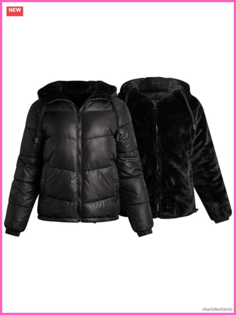 Reversible Quilted Parka Puffer Faux Fur Lined Winter Coat